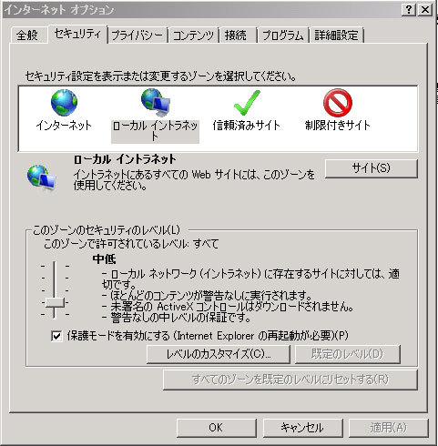 図5　［ローカルイントラネット］の［レベルのカスタマイズ］をクリック