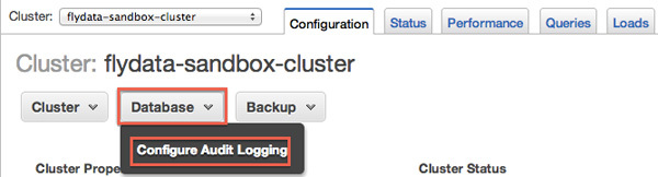 図1　AWSコンソールのRedshiftクラスタ名から「Configure Audit Logging」を選択