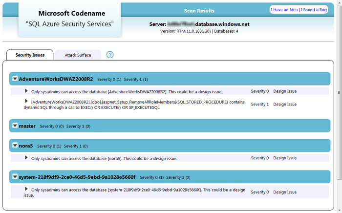 図7　SQL Azure Security Servicesのセキュリティレポート