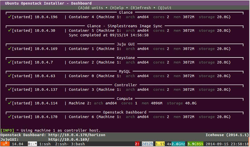 図1　すべてのサービスが立ち上がったあとのcloud-statusの画面