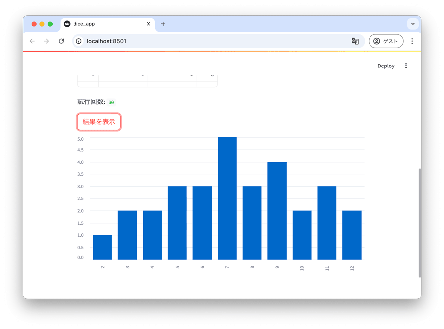 30回サイコロを振った結果を棒グラフで表示