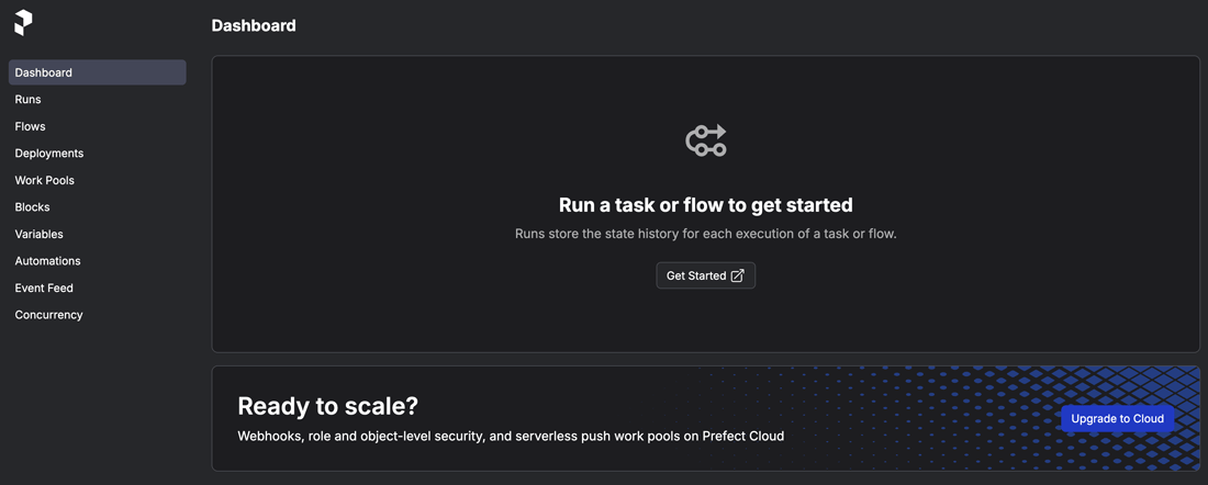 Prefect Server Web UIの初期画面