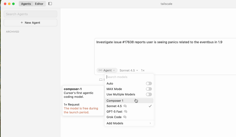 Composerの選択メニュー