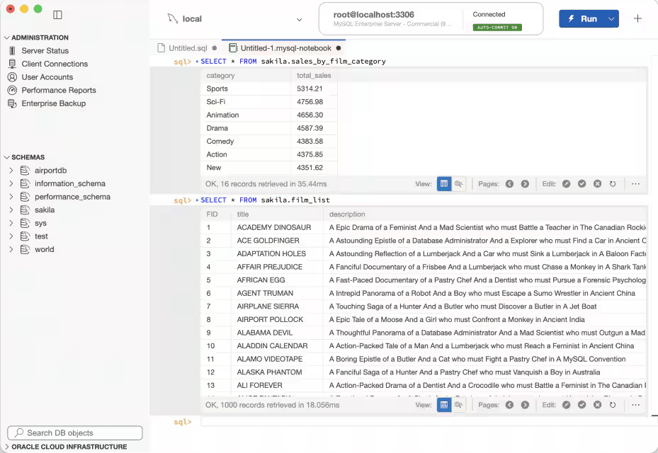 MySQL Workbench 26.7のNotebook形式画面