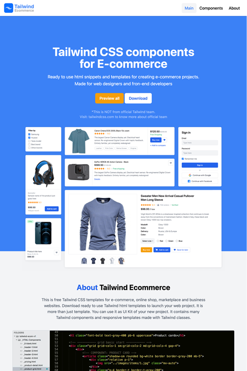 図5　Tailwind CSSのEコマース用コンポーネント＆テンプレート集