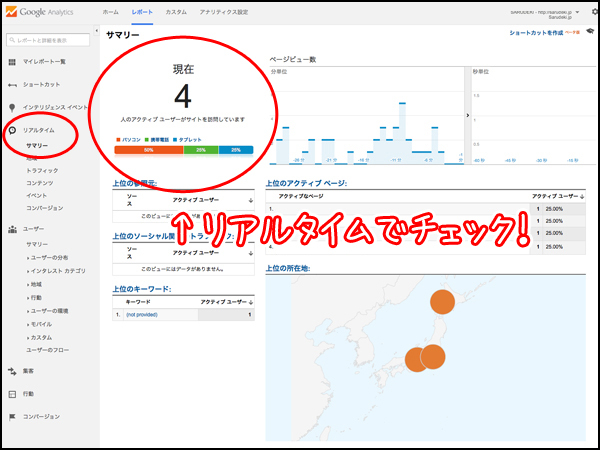 メニューから「リアルタイム>サマリー」