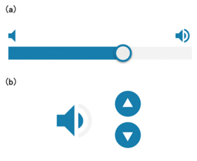 図6　音量調整のためにスライダー（a）とステッパー（b）を使った場合