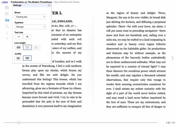 図5　ブラウザ上で電子書籍の書体やフォントなどが変更できる