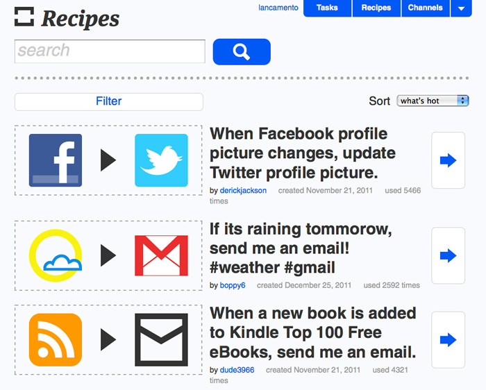 図6　「Recipes」では、他ユーザーが組み立てた自動化のタスクが紹介されている