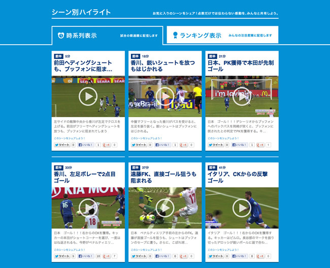 図2　試合によっては、シーン別のハイライト動画も用意されている