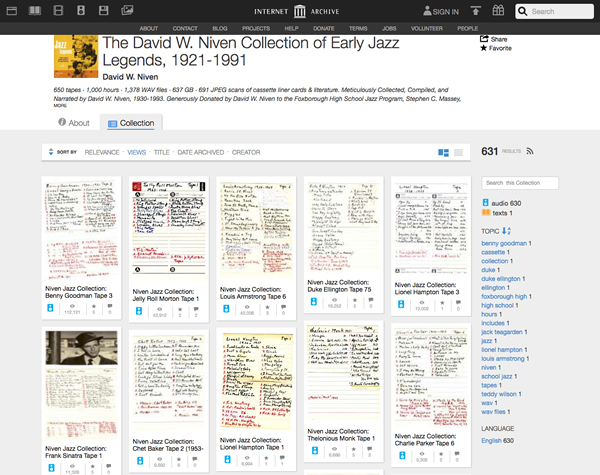 図5　個人コレクターのクラシックジャズのコレクションを無償公開している「The David W. Niven Collection of Early Jazz Legends, 1921-1991」