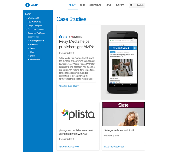 図11　「AMP（Accelerated Mobile Pages）Project」のウェブサイトでは、さまざまな事例が紹介されている