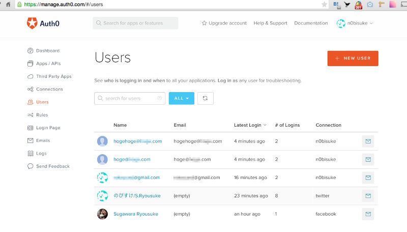 図20　Auth0の管理画面でユーザが追加されていることが確認できる