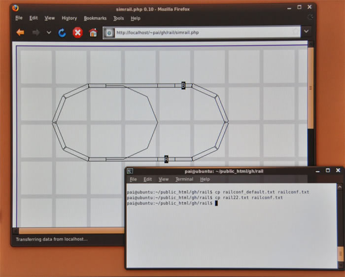 rail22.txtをrailconf.txtにコピーしたときのシミュレータ画面