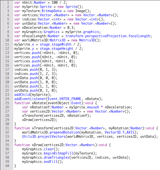 図1　Utils3D.projectVectors()メソッドによる変換に遠近法が投影されていない